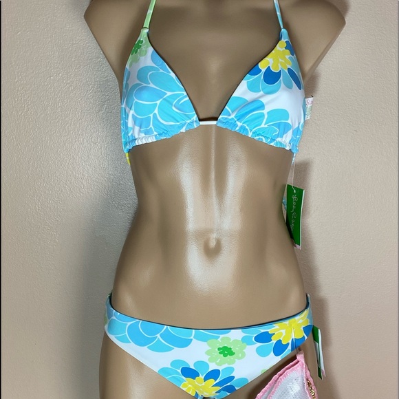 Lily Pulitzer Reversible Bikini 0 bottom 4 top Y2K Vntg Flower Power scarf print - Picture 2 of 8